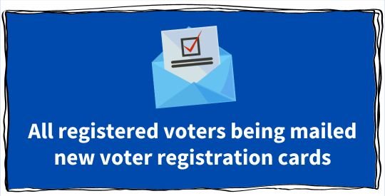 An illustration of a voter registration card in an envelope on a blue background