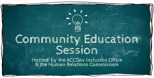 A green chalkboard with a light bulb drawn in white and the words "Community Education Session" below it