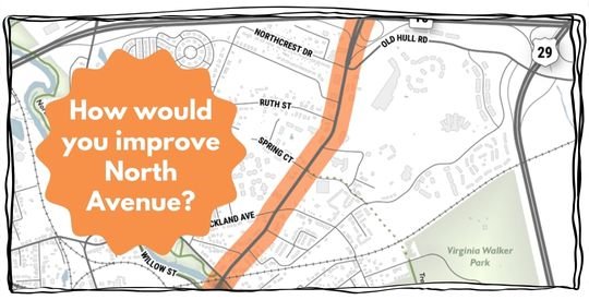 Map with North Avenue highlighted and text reading "How would you improve North Avenue?"