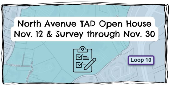 A map of the North Avenue Tax Allocation District with text on top