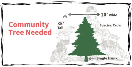 Green tree graphic overlaid on a graphic of City Hall