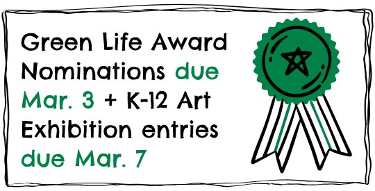Hand drawn green award ribbon and text