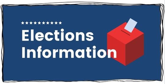 Red ballot box on a blue background with the words "Election Information"