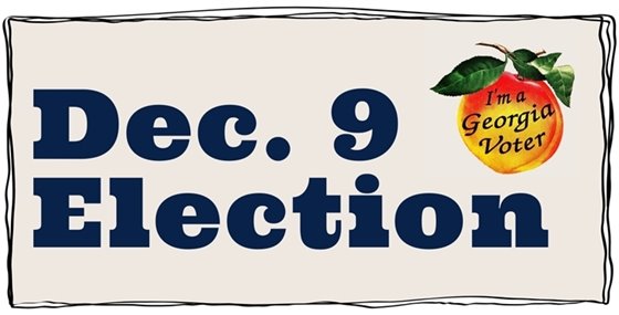 A text based graphic that says "Dec. 9 election" with a Georgia voter sticker