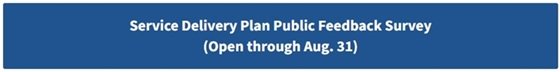 Blue button linking to Public Utilities' Service Delivery Plan Survey