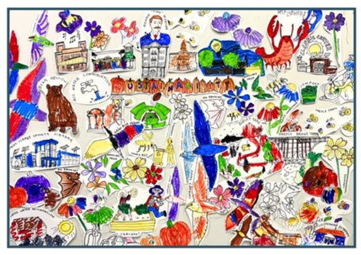 Collage of numerous Sustainability and Athens-Clarke County related things colored in by children