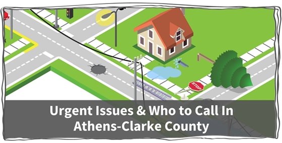 A cartoon neighborhood with text overlaid