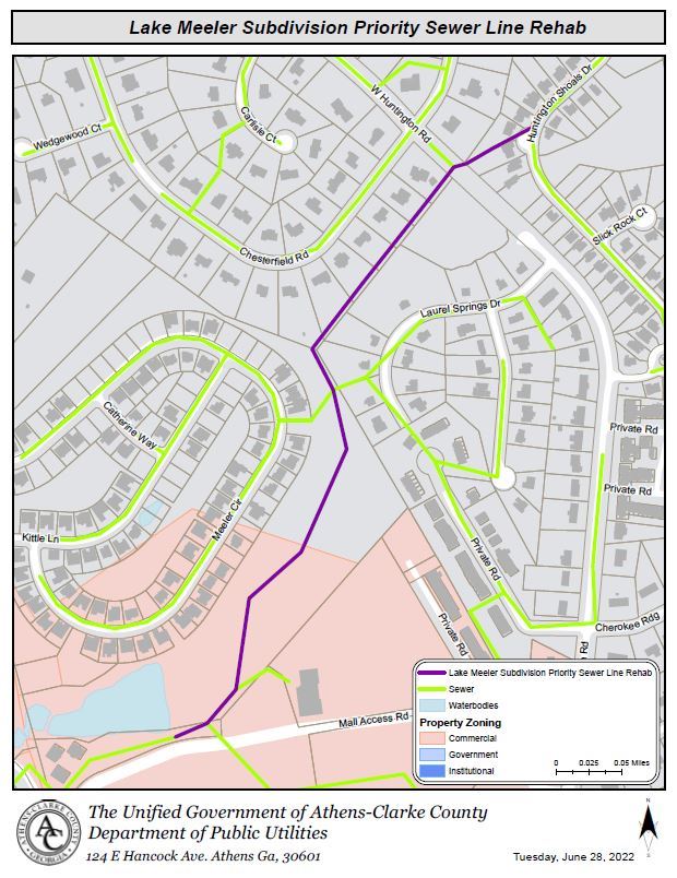 Map of area improvements for Lake Meeler Subdivision Sewer Project