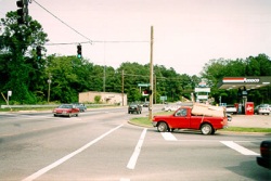 Truck stopped at an intersection